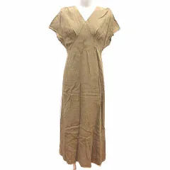 アーバンリサーチ URBAN RESEARCH ワンピース ロング Vネック フレンチスリーブ 麻 リネン 36 S ベージュ /YK