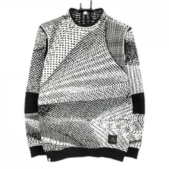 アディダス セーター 白×黒 総柄 合皮ロゴ ニット メンズ  ゴルフウェア adidas