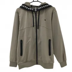【超美品】ニューバランスゴルフ ジップパーカー ライトブラウン×黒 ダブルジップ フード内側ロゴ メンズ 5(L) ゴルフウェア New Balance