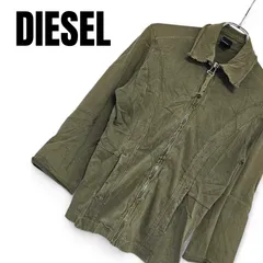 DIESEL ディーゼル カーキ ジップアップ ジャケット ブルゾン 綿100% ギリシャ製 レディース Lサイズ相当 Y2K 背面ロゴ プリント 刺繍 ヴィンテージ加工 3/4スリーブ 七分袖 上質素材 455KJのサムネイル