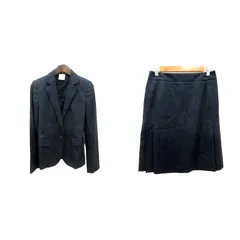 ルスーク Le souk スーツ セットアップ 上下 テーラードジャケット シングル 背抜き ストライプ プリーツスカート ひざ丈 36 S 紺 ネイビー /MN