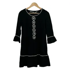 MARY QUANT(マリークワント) ワンピース サイズM(38) レディース美品  - 黒×白 長袖/ひざ丈/ニット/フラワー(花)のサムネイル