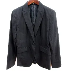 コムサイズム COMME CA ISM ジャケット テーラード 背抜き ストライプ ウール L 黒 ブラック /RT