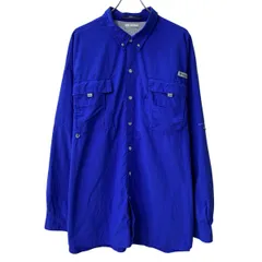 Columbia PFG 長袖 無地シャツ 3XL ブルー コロンビア ピーエフジー ボタンダウン 胸ポケット フィッシング 長袖シャツ 春物 a804-6449