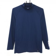 [Excellent Condition] Adidas Long-Sleeve High-Neck Shirt, Navy, 3-Stripes on Sleeves, Men's Golf Wear