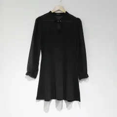 ホットピンク シースルー 長袖 ブラック ミニ ONE PIECE