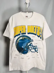 NFLチーム 90s サンディエゴチャージャーズ SUPER BOLTS ヴィンテージ Tシャツ ビンテージ 古着 現サンゼルスチャージャーズ スーパーボウル スポーツ ロゴ　Made in USA アメリカ製