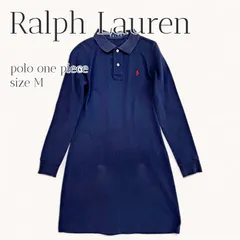 POLO RALPH LAUREN ポロワンピース M ネイビー 鹿の子 長袖 ロゴ刺繍 スクール風 春秋ワンピ ラルフローレン