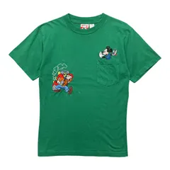 USA 古着 90S Disney ディズニー ミッキーマウス グーフィー ヴィンテージ Tシャツ ポケT 刺繍 メンズS/M グリーン 赤タグ BA5374