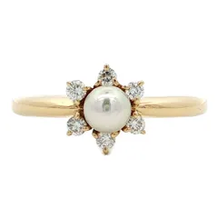 4.2ｍｍ フラワーモチーフ アコヤ真珠 養殖真珠 パール ダイヤモンドリング 指輪 K18YG/750-2.2g 11号 #51 イエローゴールド【S】【メンズ・レディース】★■611201【中古】