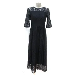 エニィスィス エニシス anySiS ワンピース ロング フレア 総レース 五分袖 1 紺 ネイビー /MS