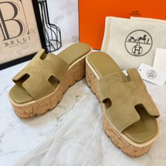 未使用級》HERMES エルメス 厚底サンダル エズ Hロゴ レザー イエロー 