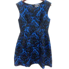 ダイアグラム Diagram ワンピース Aライン ひざ丈 ノースリーブ 総柄 36 青 ブルー 黒 ブラック /RT