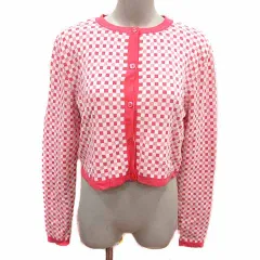 ザラ ZARA カーディガン ニット ショート丈 ギンガムチェック 長袖 M ピンク 白 ホワイト /YK