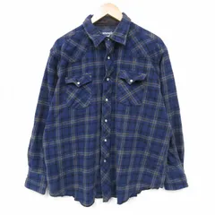 XL/古着 ラングラー 長袖 ヘビー フランネル ウエスタン シャツ メンズ 大きいサイズ コットン 紺他 チェック 26apr03のサムネイル