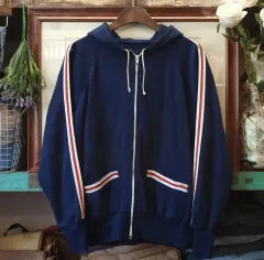 70s ヴィンテージ トレーナー ジップアップ ジャケット ストライプ ブルー m