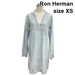 ◇ ロンハーマン Ron Herman ワンピース 長袖 Vネック セーラーカラー 膝丈 オーバーサイズ 水色 コットン XS 5～7号 レディース Z6B454のサムネイル