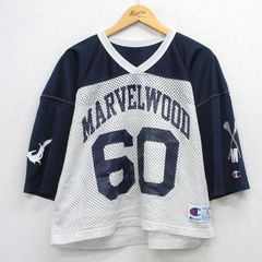 XL/헌 옷 챔피언 Champion 7분 소매 빈티지 축구 T셔츠 맨즈 90년대 90s MARVEL WOOD 60 메쉬지 V넥 USA제 감색 외 26apr03