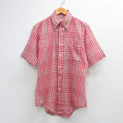 M/古着 アロー 半袖 シャツ メンズ 80年代 80s ボタンダウン 赤他 チェック 26apr03のサムネイル