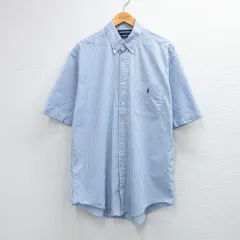 XL/古着 ラルフローレン 半袖 ブランド シャツ メンズ 90年代 90s ワンポイントロゴ TILDEN 大きいサイズ ロング丈 コットン ボタンダウン 薄紺他 ストライプ 26apr03