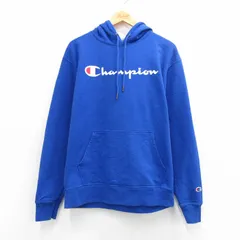 M/古着 チャンピオン champion 長袖 スウェット パーカー メンズ ビッグロゴ 青 26apr03