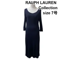 ◇ ラルフローレンコレクション RALPH LAUREN Collection ロングワンピース 長袖 バトーネック 伸縮性有り ネイビー 7 S レディース Z6C038のサムネイル