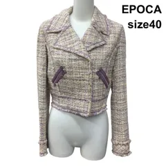 ◇ エポカ EPOCA ツイードジャケット 長袖 ショート丈 ライダース風 フリンジ パープル ピンク他 綿混 40 L 11号 レディース Z6B839のサムネイル