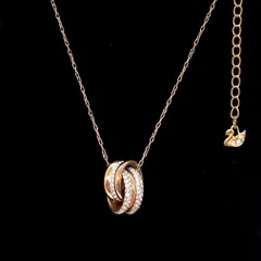 美品★Swarovski スワロフスキー ネックレス further ダブルリング ゴールド クリスタル