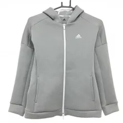 【美品】アディダス ジップパーカー グレー×ネイビー ダンボールニット ストレッチ 肩テープ レディース M ゴルフウェア adidas