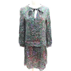 アンタイトル UNTITLED シャツワンピース ひざ丈 ボウタイ 総柄 長袖 2 M 緑 グリーン /AU