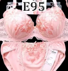 ★P03[E95&4L]Eleganteブラ ショーツセット　フラミンゴピンク　光沢グラデーション花柄　大きなカップサイズ 　新品未使用のサムネイル