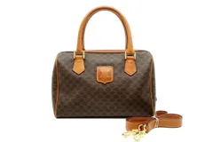 セリーヌ ヴィンテージ 2way ショルダー ハンドバッグ トート ミニ ボストン マカダム トリオンフ PVCレザー 茶 ブラウン CELINE 6158h