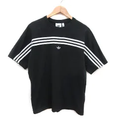 アディダスオリジナルス adidas originals Tシャツ カットソー クルーネック ライン 刺繍 L 黒 ブラック 白 ホワイト /MS