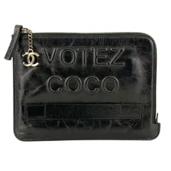CHANEL シャネル VOTEZ COCO クラッチバッグ ハンドクラッチポーチ ハンドバッグ レディース レザー ブラック 中古