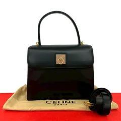 極 美品 袋付き CELINE セリーヌ ヴィンテージ ロゴ リング 金具 レザー 本革 2way ハンドバッグ ショルダーバッグ ブラック 67519