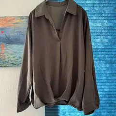 M【 超美品 |  INGNI / イング 】 オフィスカジュアル カーキ 薄手 カットソー トップス シャツ グリーン テロン感 通勤服 長袖 春夏秋 T935_ky96