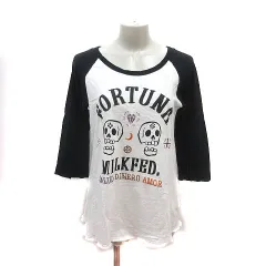 ミルクフェド MILKFED. Tシャツ カットソー Uネック プリント 刺繍 七分袖 M 白 ホワイト 黒 ブラック /MS