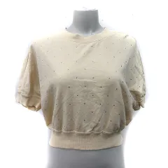 マウジー MOUSSY トレーナー スウェット 半袖 スパンコール F ベージュ /YI