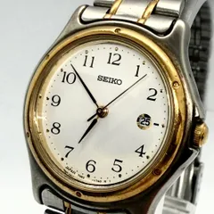 【稼動/美品】SEIKO セイコー スピリット 腕時計 クォーツ デイト ゴールドベゼル レディース