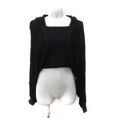 エゴイスト EGOIST アンサンブルニット カーディガン フード 長袖 キャミソール F 黒 ブラック /YI