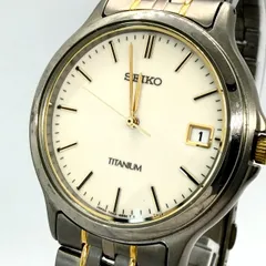 【稼動/美品】SEIKO TITANIUM 腕時計 デイト コンビカラー クォーツ メンズ