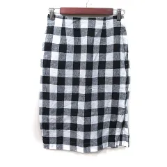 23区 オンワード樫山 タイトスカート ミモレ ロング ギンガムチェック 麻 リネン 32 M 黒 ブラック 白 ホワイト /YI