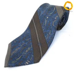 #aeグッチ GUCCI ネクタイ 紺系 茶系 ベージュ系 ペイズリー柄 レジメンタル シルク 絹 イタリア製 ヴィンテージ メンズ [1007353] k01