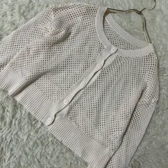 RETRO GIRL 編み編みカーディガン ピンクベージュ F 可愛い 透け感