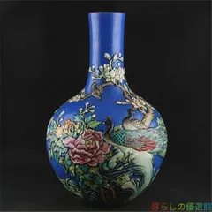 上品】清乾隆帝 浮彫藍釉粉彩花鳥天球瓶 景徳鎮 陶磁器 工芸品 美術品