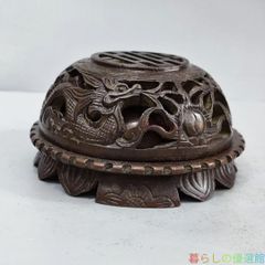 銅 細工 透かし彫り二龍戯珠祥雲盤竜薫る香炉 香道具 装飾品 工芸品