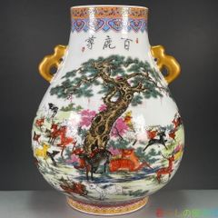 中国古玩 大清同治年製 粉彩人物図獣耳花瓶 - メルカリ
