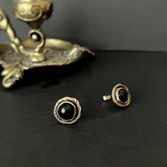 {14kgf} Classic Black Onyx Rope earrings