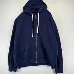 古着 ポロバイラルフローレン Polo by Ralph Lauren パーカー フルジップ フーディー スウェット ワンポイント 2XL  ネイビー系 メンズ