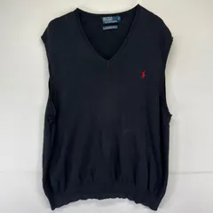 古着 ポロバイラルフローレン Polo by Ralph Lauren ベスト Vネック ワンポイントロゴ刺繍 薄手 2XL  ブラック系 メンズのサムネイル